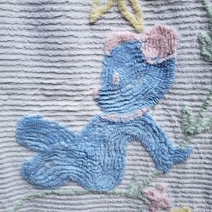 Vintage 'Teddy Bear' Chenille Baby Blanket or Crib Spread (STAINS/DISCOLORATION)